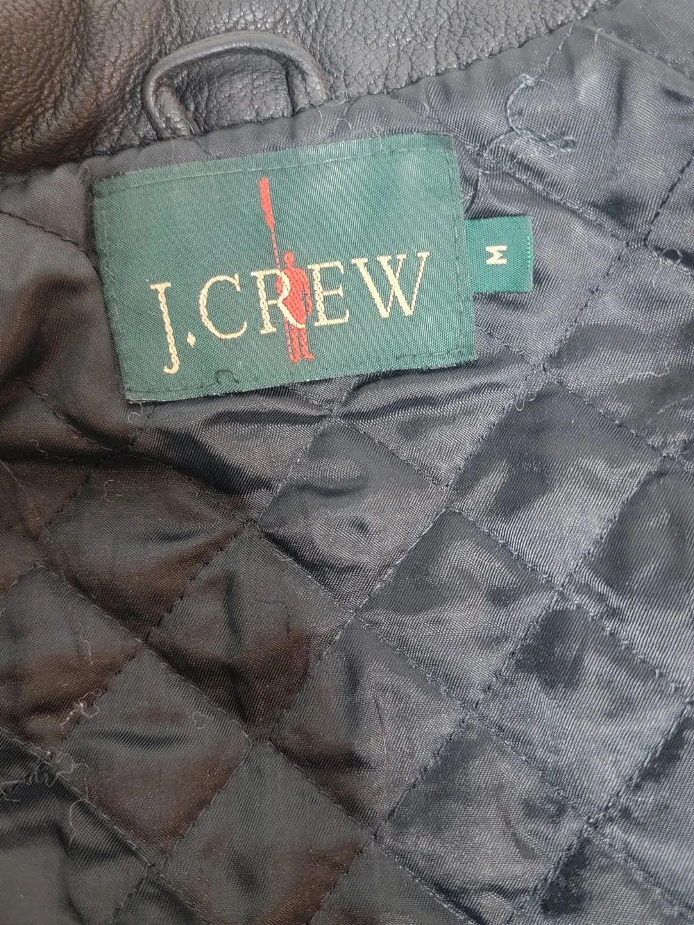 J.CREW Men's Black Leather Full Zip Quilted Lined Short Jacket Size M